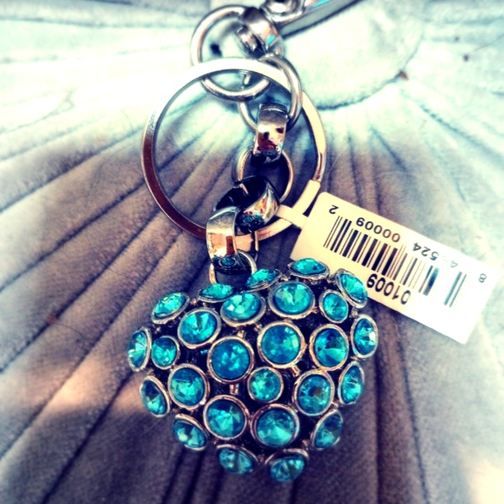Rhinestone aqua blue heart keychain